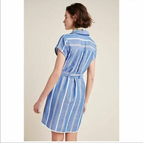 Pilcro by Anthropologie striped linen collared dress size 12 - Picture 2 of 16
